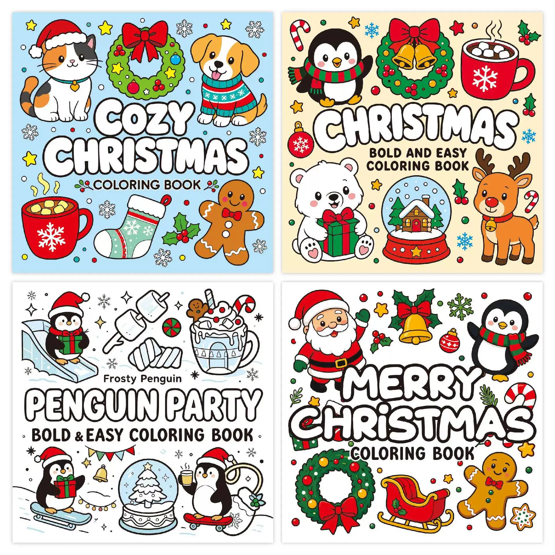 Christmas Coloring Book for Kids, Bold & Easy Xmas Animal Santa Snowman Pages, Winter Holiday Activity Book