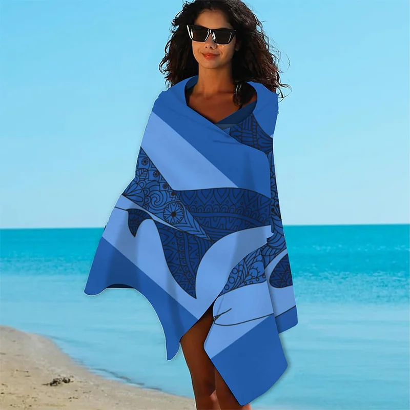 Beach Towel Gorgeous Shark Pattern Sun Protection Windproof Suitable for Swimming Pool Camping Travel Blanket