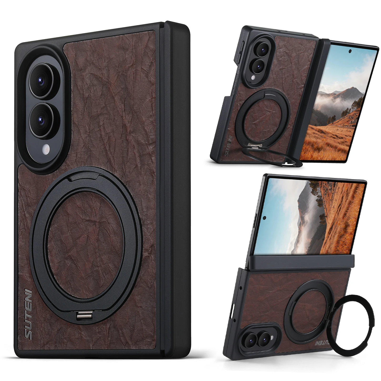 SUTENI for Samsung Galaxy Z Fold 8 Phone Case Equipped With Central Axis Protection Magnet Wireless Charging 360° Rotating Stand