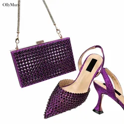 Classics Elegant Purple Color Party Shoes And Bag Set New Fashion Italian Woman High Heels Shoes With Bag For Weddding Dress