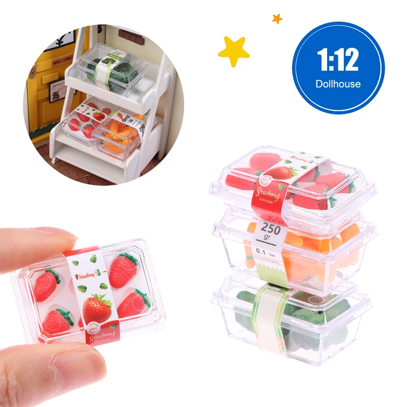

1/12 Dollhouse Mini Supermarket Vegetable Fruit Model With Clear Box Dollhouse Simulated Food Decoration Dolls House Accessories