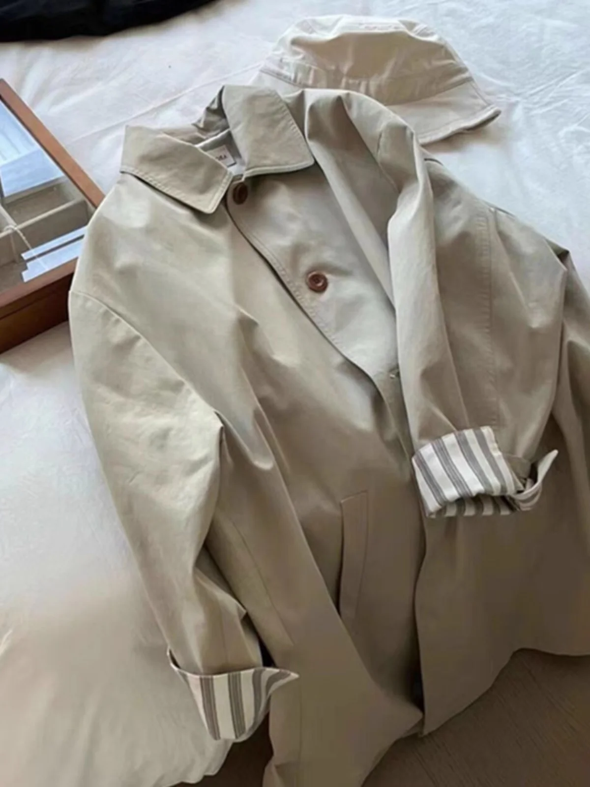 Japonês sle workwear casaco longo feminino outono design sensação pequeno ence ele solto briti sle casaco