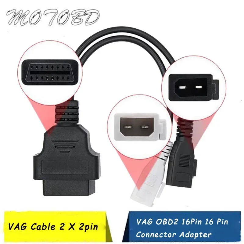 

10Pcs vag 2X2 16 Pin Female OBD2 Diagnostic Connector VAG Adapter Cable For AudiT Skod OBD II connector 20cm/7.87" with KKL USB