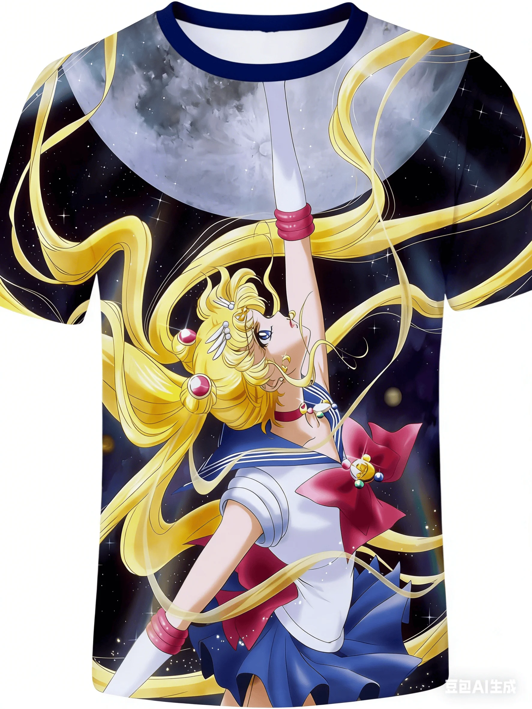 Retro Sailor Moon Starry Sky All-Over 3D-Druck-T-Shirt mit Sailor Moon Magical Transformation Kurzarm