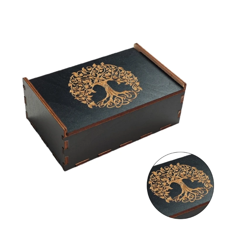 Caja almacenamiento cartas Tarots madera, caja cartas Tarots portátil, contenedor tarjetas juego