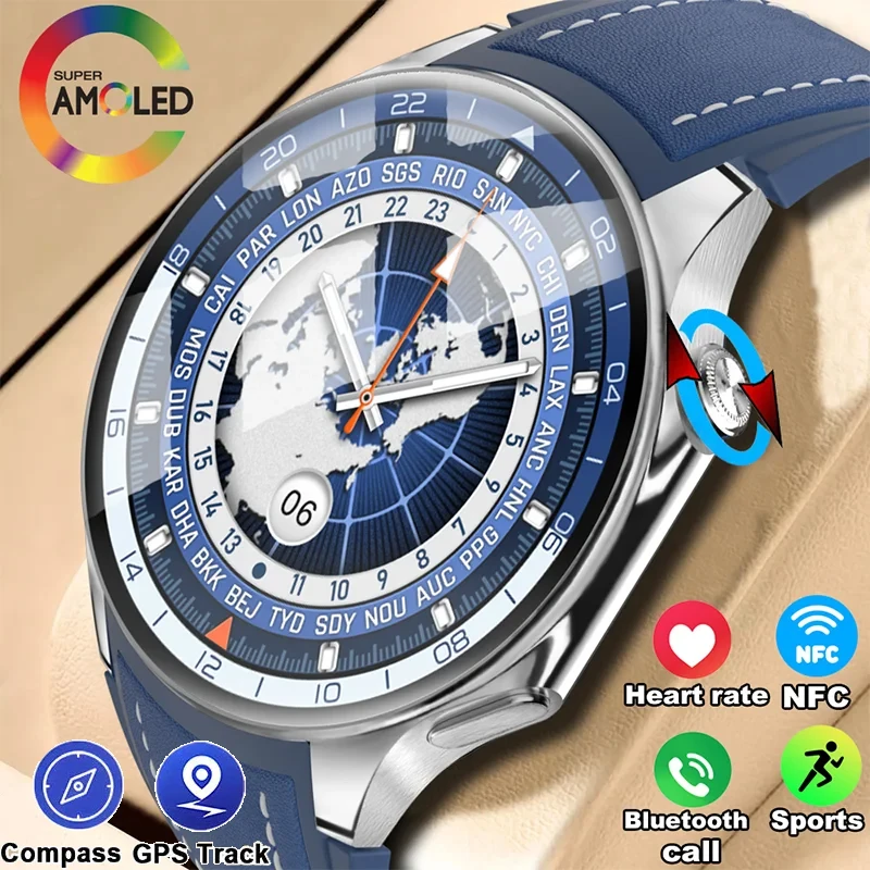 New For OPPO Smart Watch Men GPS Trajectory Compass 466*466 AMOLED HD Screen Bluetooth Call 120+Sports Fitness Man Smartwatch