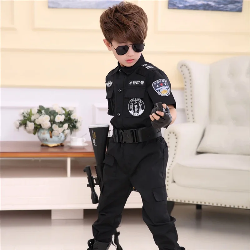 Boys Policemen Costumes Children Cosplay for Kids Army Police Uniform Clothing Set Long Sleeve Fighting Performance Uniforms