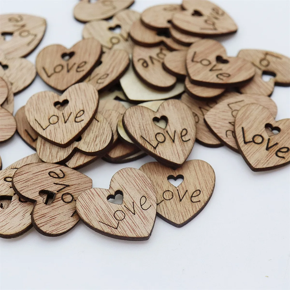 50pcs 25mm Rustic Brown Double Love Wooden Hearts Cutouts With Heart Hole DIY Crafts Scrapbooking Wedding Decorations Cardmaking