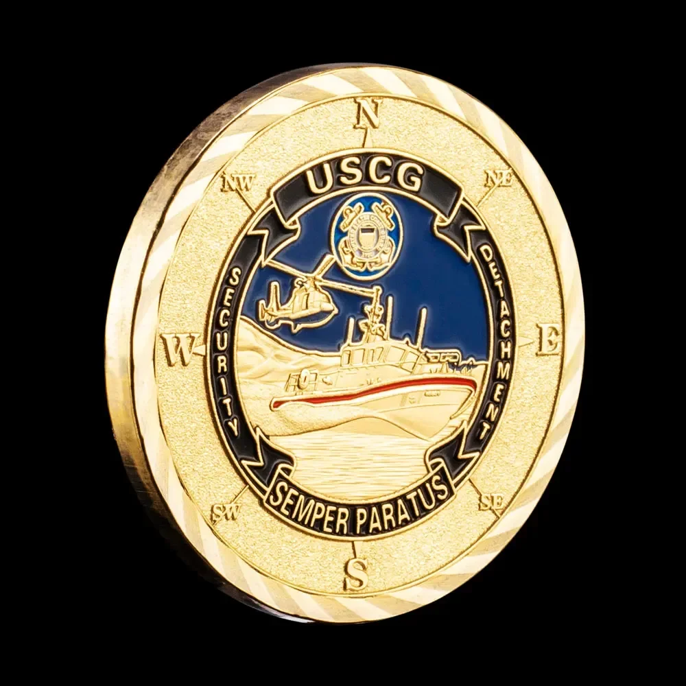 United States Coast Guard Semper Paratus USCG Core Values Souvenir Coin Veteran Golden Plated Commemorative Gift