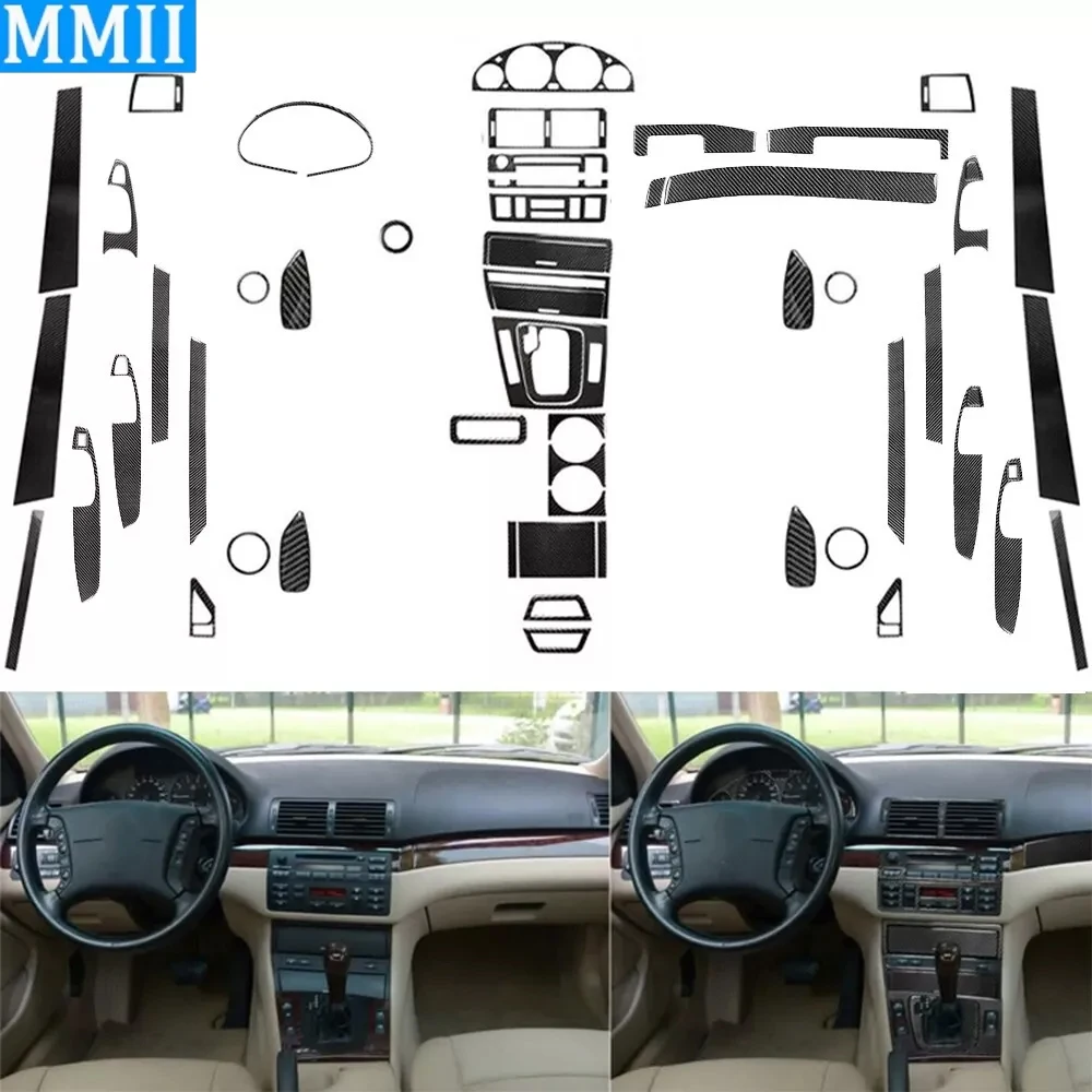 56Pcs Real Carbon Fiber Kit Full Interior Trim Set Cover Car Accessories Decoration Sticker For BMW 3 Series M3 E46 1998-2005