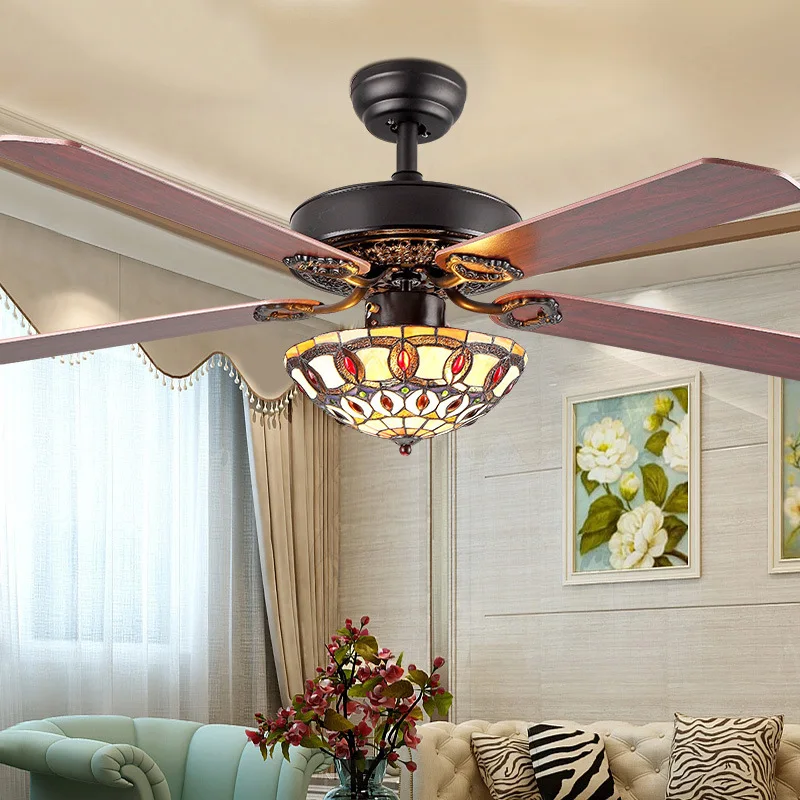 Designer Decorated Vintage Bedroom Luxury Ceiling Light Remote Control Light Emitting Diode Ceiling Fan Chandelier & Chandelier