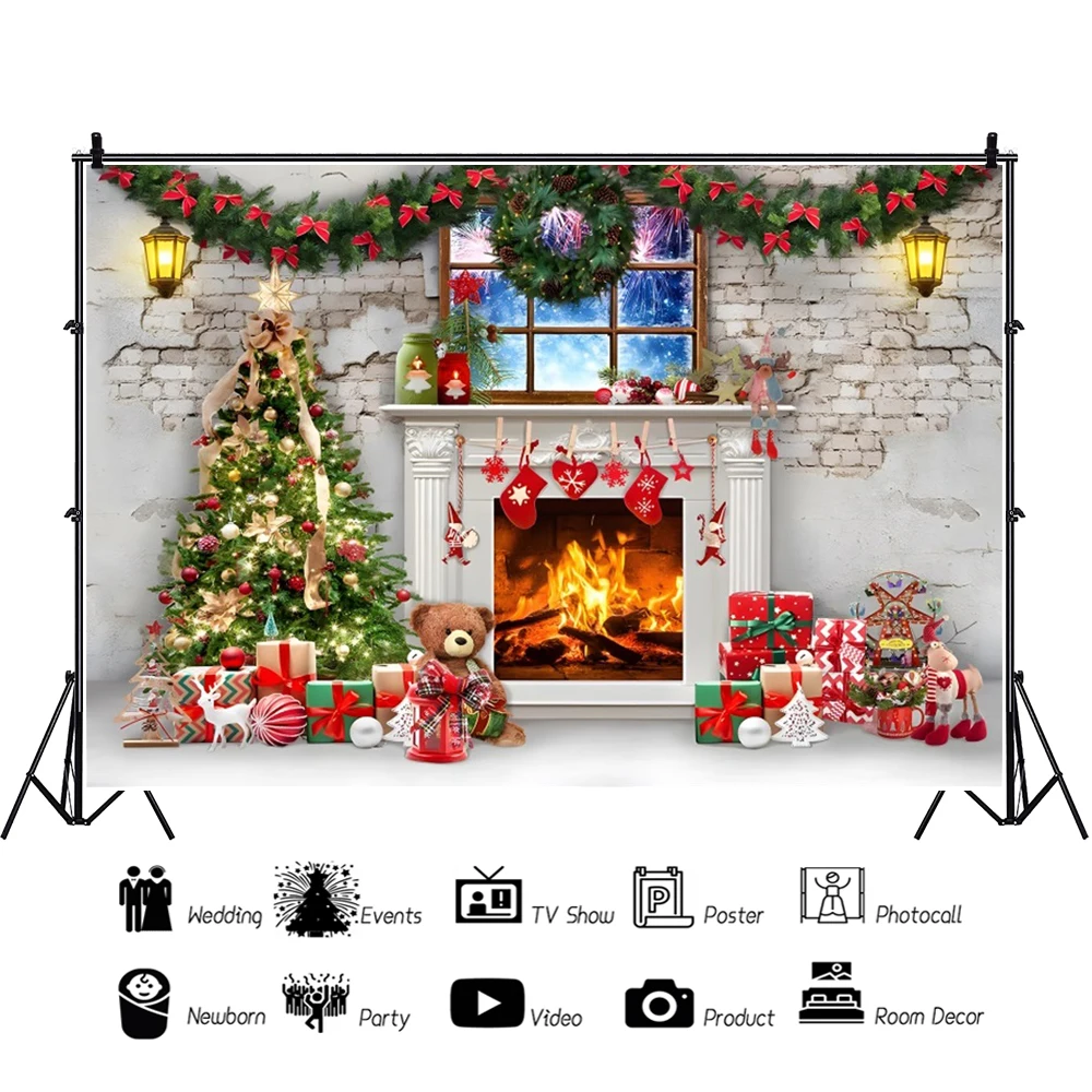 Christmas Backdrop Tree Gift Photocall Window Baby Family Portrait Photography Backgrounds Decor for Photo Studio Props