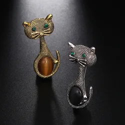Vintage green eyes cat brooch fashion animal pin jewelry