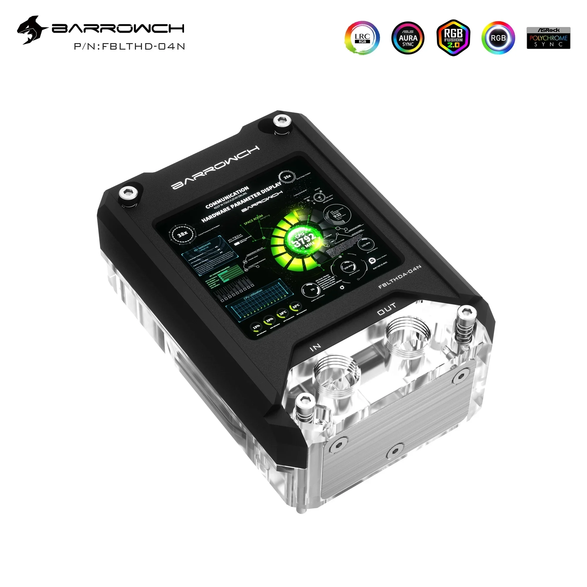 Barrowch 2.9 inch 1700 CPU Block Pump AM5 Aida64 HDMI Display PC Hardware Working Monitoring  Control For Mini ITX Case MOD