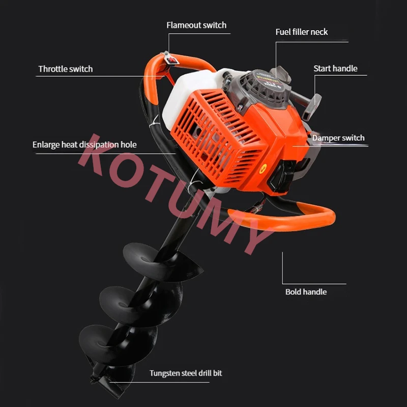 Hole Digging Machine Small Ground Drill Earth Auger Two Stroke Gasoline Hole Drilling Machine 8cm Drill Garden Tool