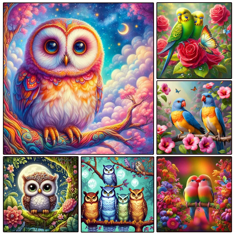 New Diamond Embroidery Owl Flower Parrot Full Square Drill Painting Animal Picture Of Rhinestone Sale Mosaic Tree Decor