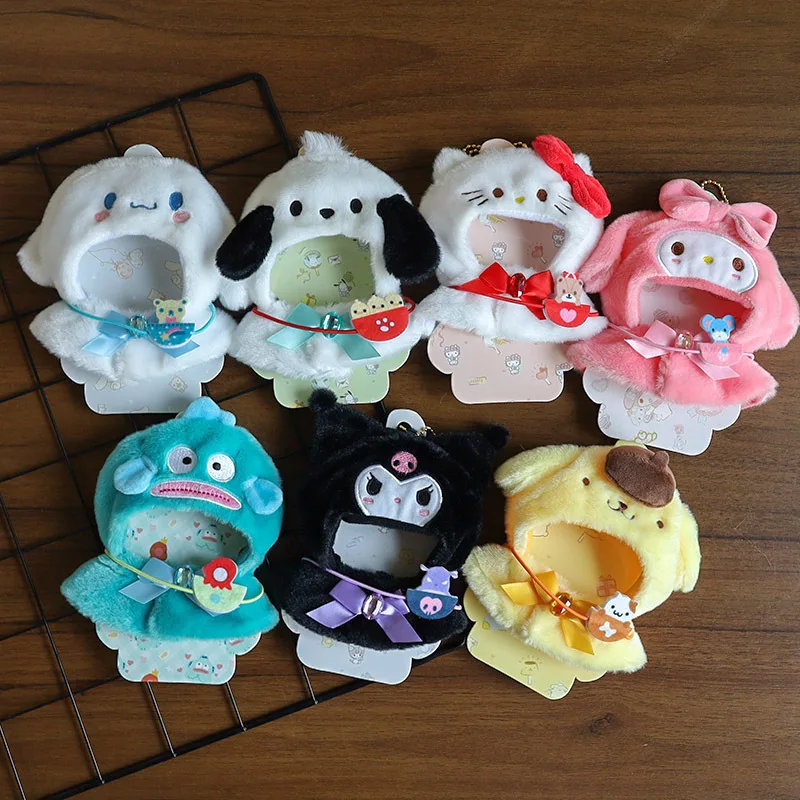 Süße Sanrio Anime Hello Kitty Puppe Kleidung Anhänger Kawaii Cinnamoroll Kuromi Plüsch Cape Schlüssel Tasche Kette Dekoration Kinder Geschenke