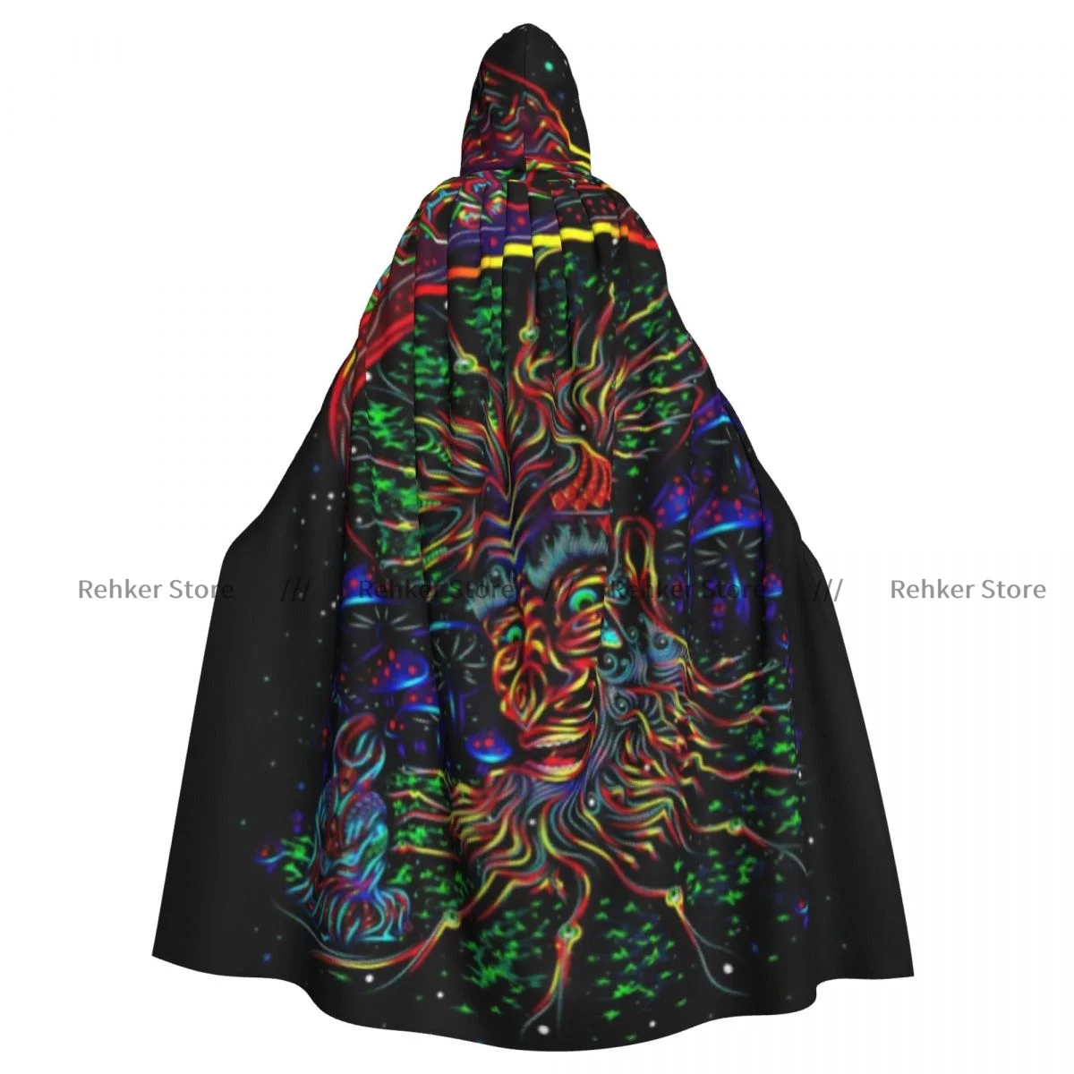 Mushroom Psychedelic Print Cloak Hooded Cosplay Costume Halloween Adult Long Party Cape