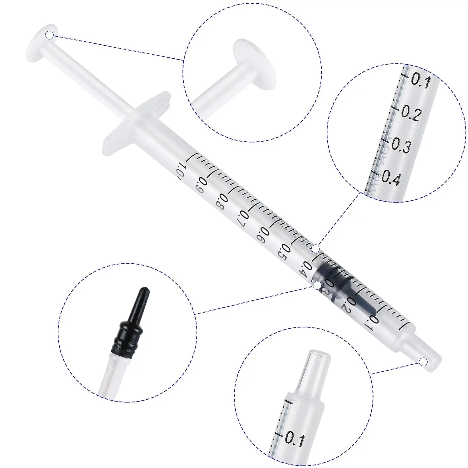 100 Stück 1 ml/cc sterile Spritze, einzeln verpackt, keine Nadel für Labore, Messflüssigkeit, Füttern von Haustieren