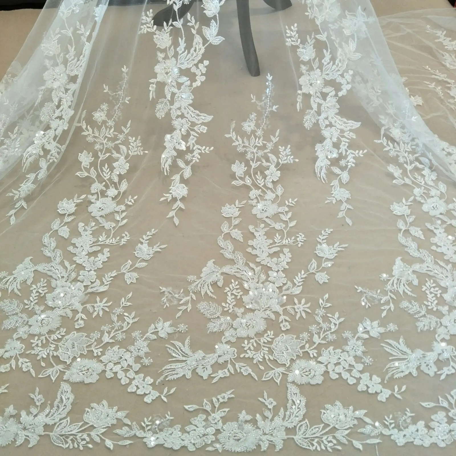 Luxury lace twig floral wedding dress diy fabric with beads and sequins wide 135cm sold by yard