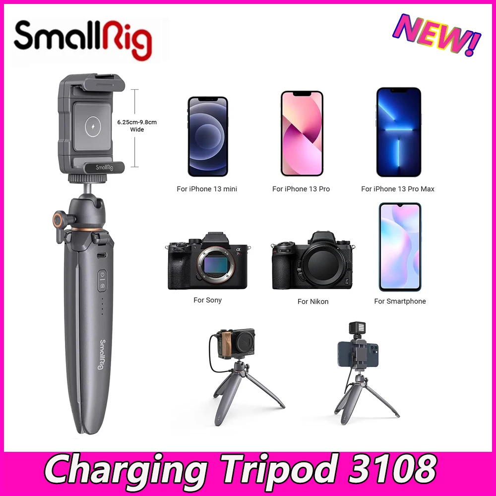 

SmallRig Universal Charging Tripod with Wireless Charging Holder Wireless Control Video Shooting for Smartphone Vlog 3108