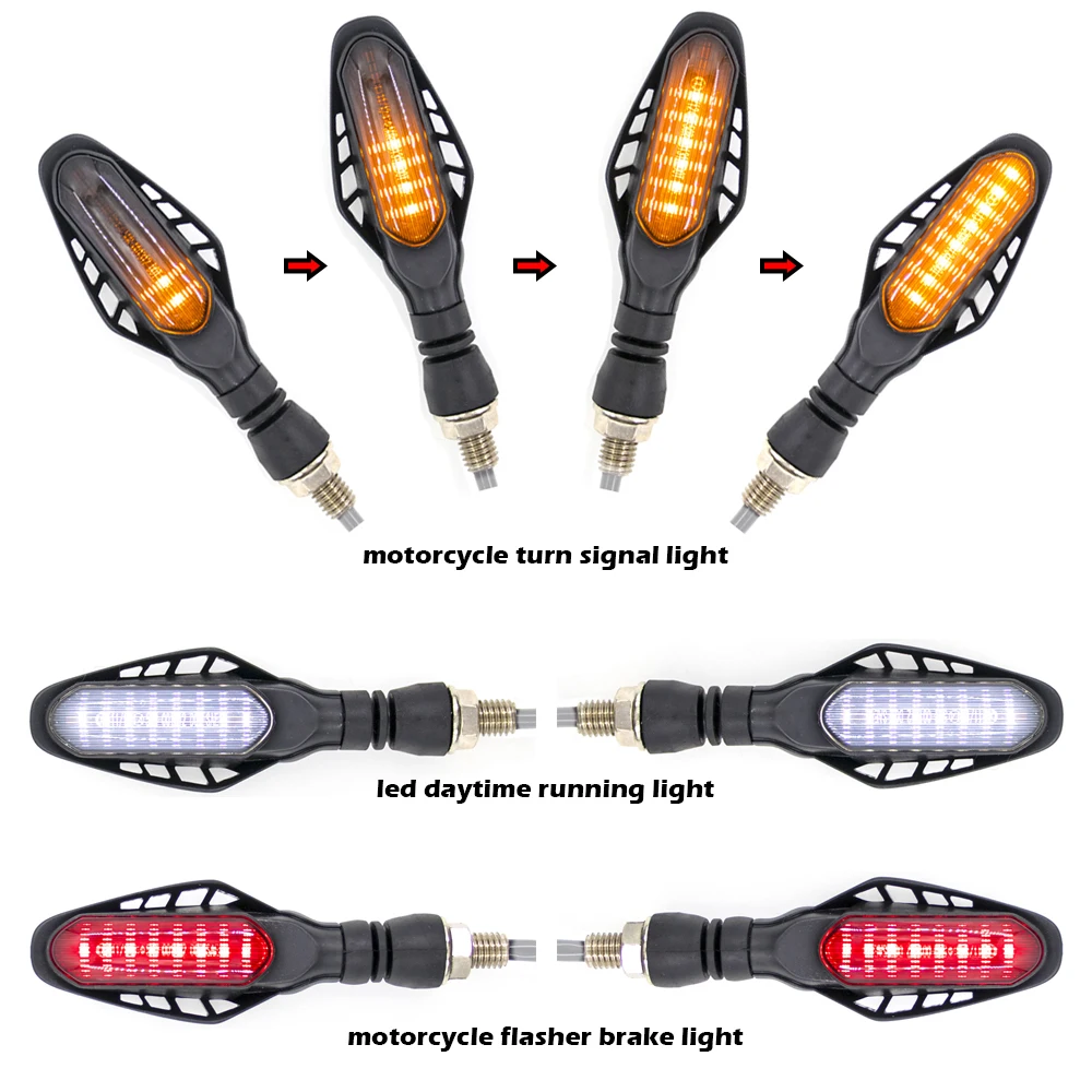 24 LED Motorcycle Turn Signal Tail Light Flowing Blinker 12V White Yellow Red Flashing Brake DRL Daytime Warning Running Lamp