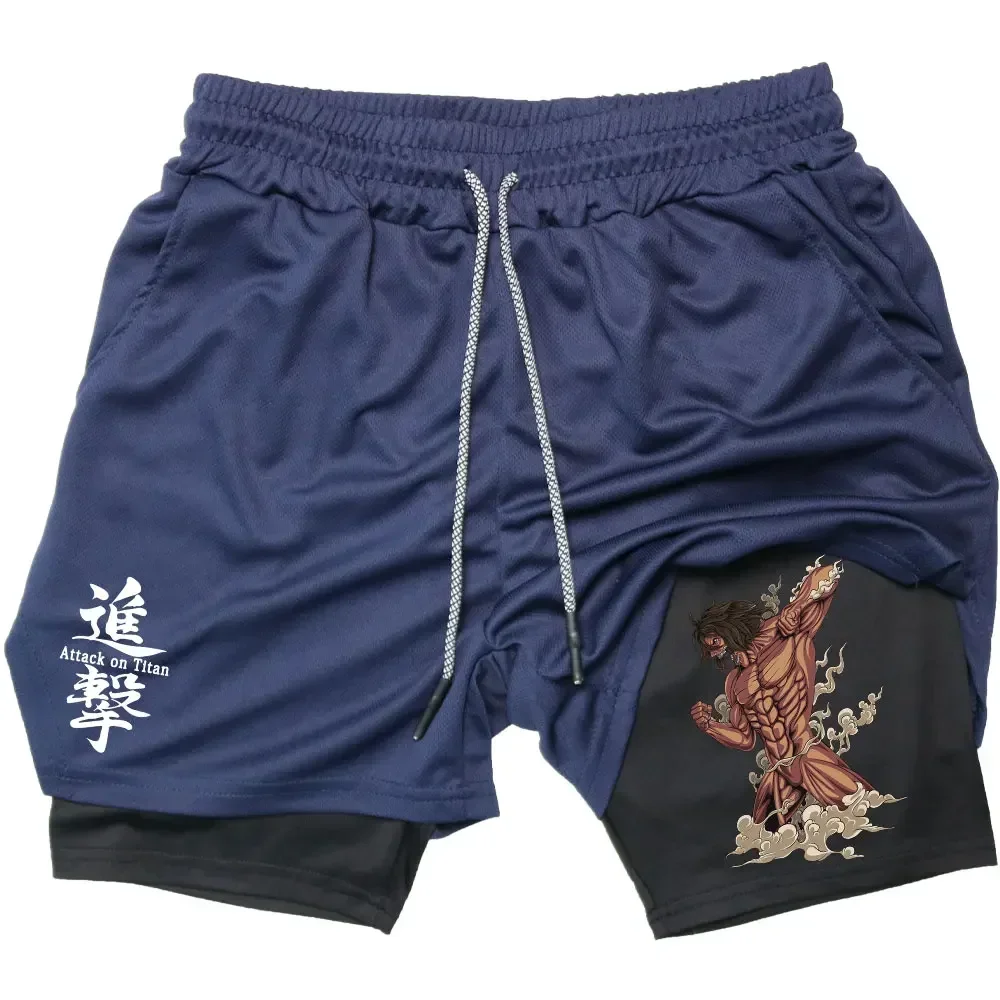 Anime Attack On Titan Shorts Mesh Elastic Waist Breathable Men Performance Shorts Quick Dry GYM Running Workout Summer Shorts