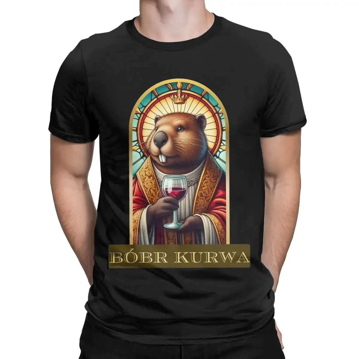 Jesus Saint Bobr Kurwa Apparel T-Shirt Men Teenager Bober Beaver Vintage Cotton Summer Cloth