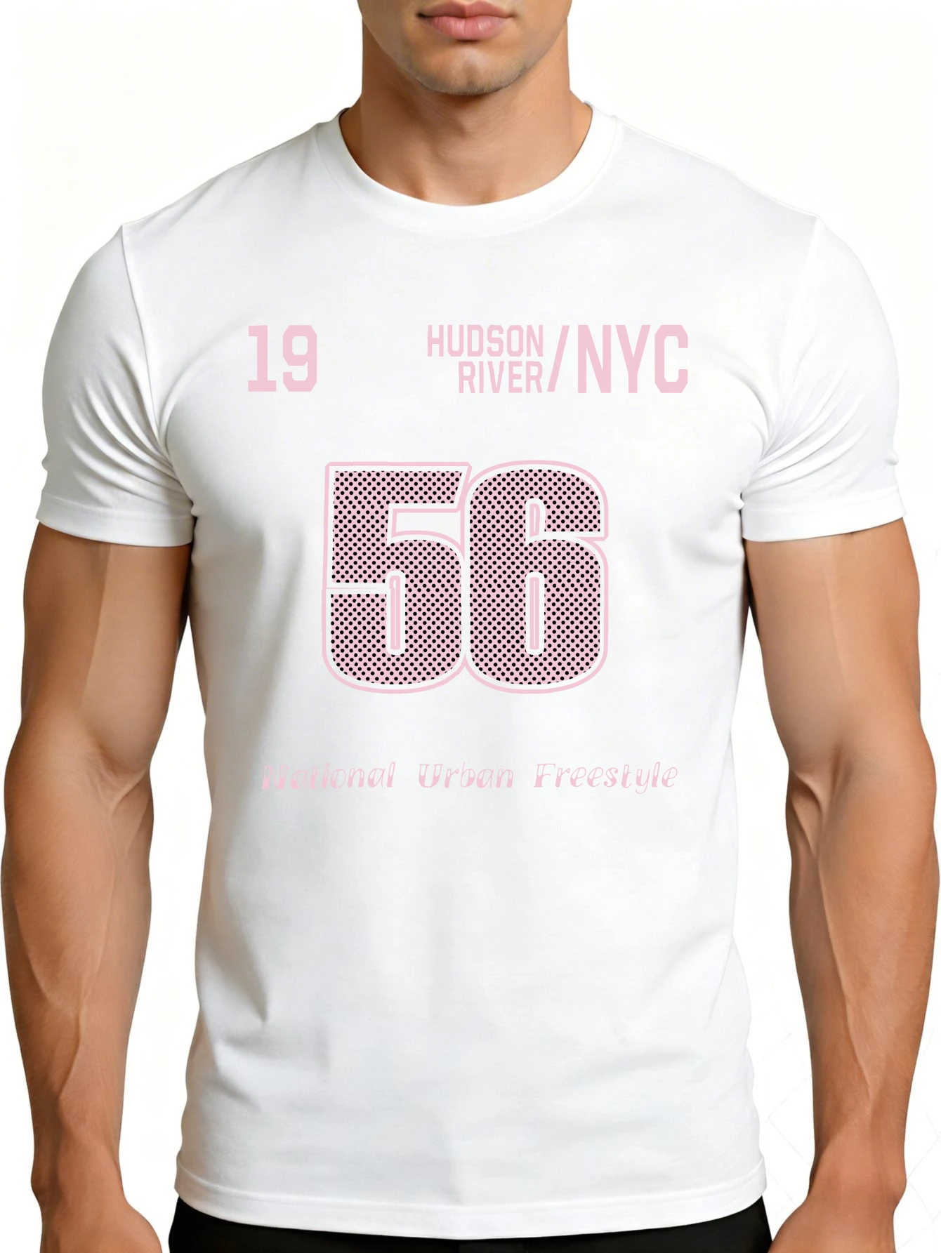 Casual Street Style Men's T-Shirt, Hudson River New York 56 Print, Urban Free-Style Design, Suitable for Spring and Summer Wear, Gift for Him