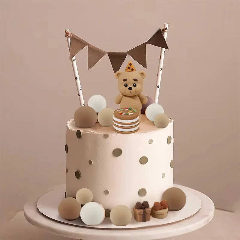 1 Stück Niedliches Bären-Kuchendekorations-Set mit Mini-Ballon Geschenkbox für Baby 1. Geburtstag Party Tortendekoration Zubehör – Detail 4