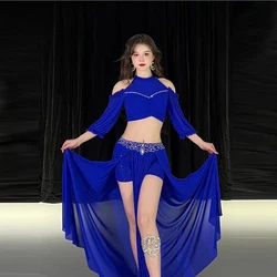 Belly Dance Dress Autumn/Winter Mesh Sexy Off Shoulder+Split Skirt 2PC Practice Dress Oriental Dance Performance Set