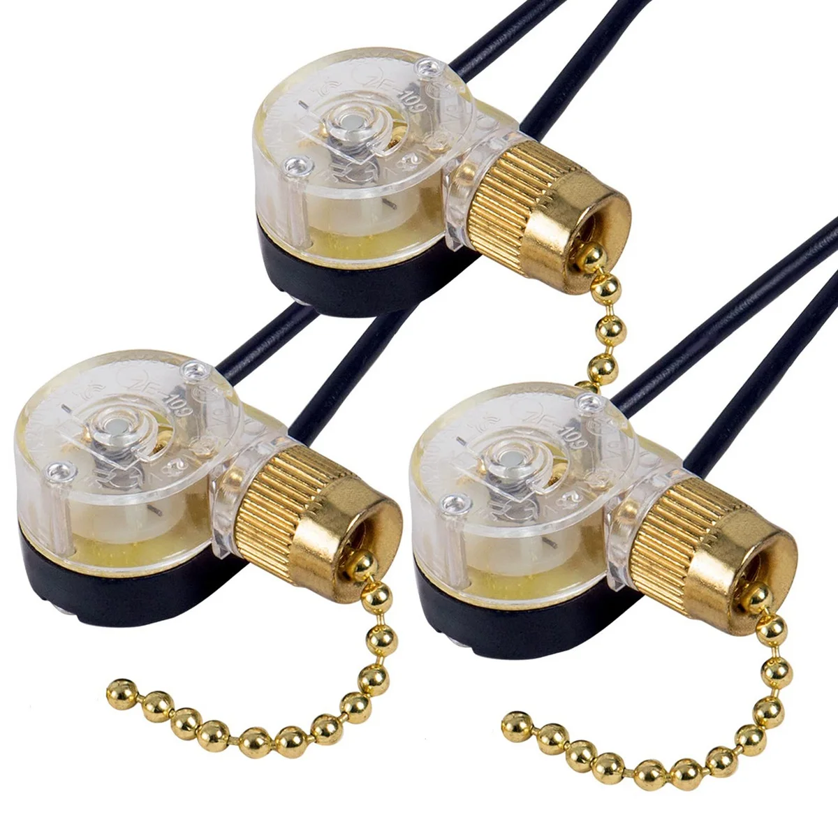 A42F  3Pack Ceiling Fan Light Switch ZE-109 Fan Switch Ceiling Pull Chain Switch Replacement (Brass)