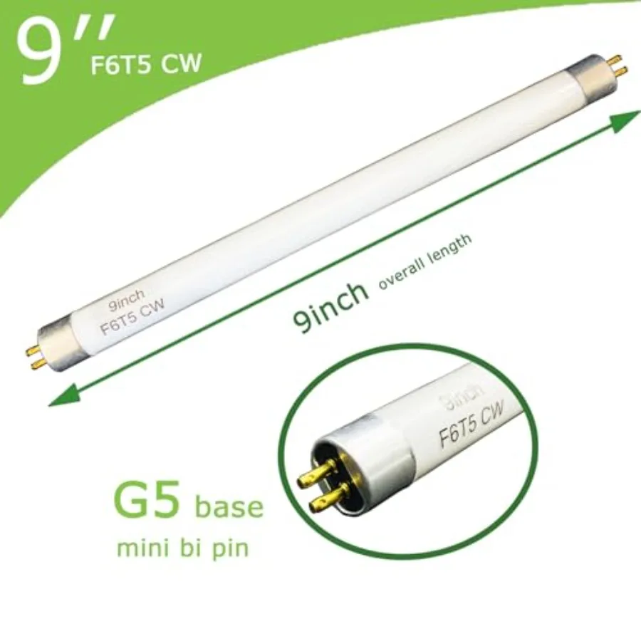 6pack 9'' F6T5/CW Fluorescent 4100K Cool White Bulb, 6 Watt Light T5 Linear Lamps Replacement Camping Lantern Tubes, F6T5/TTL M