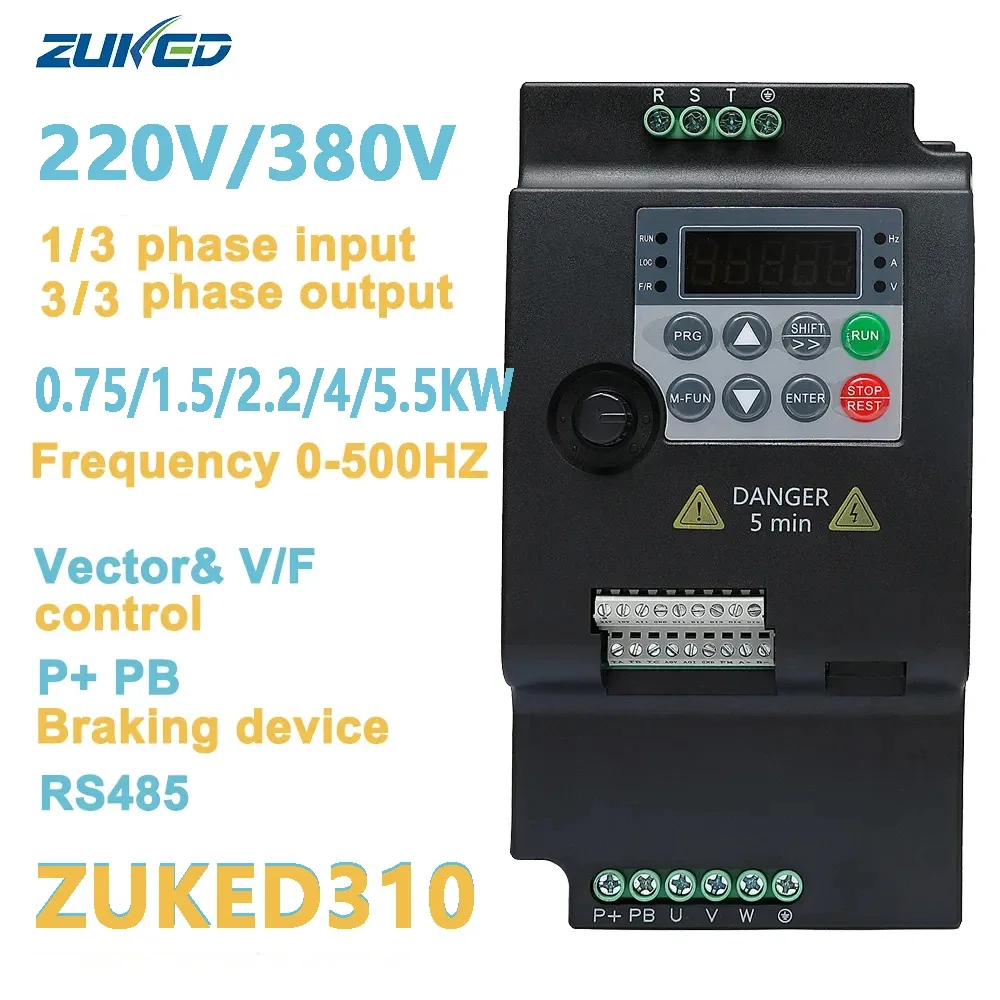 ZUKED 220V/380V Economical VFD Variable Frequency Drive Converter Inverter 0.75/1.5/2.2/4/5.5KW Motor Speed Controller