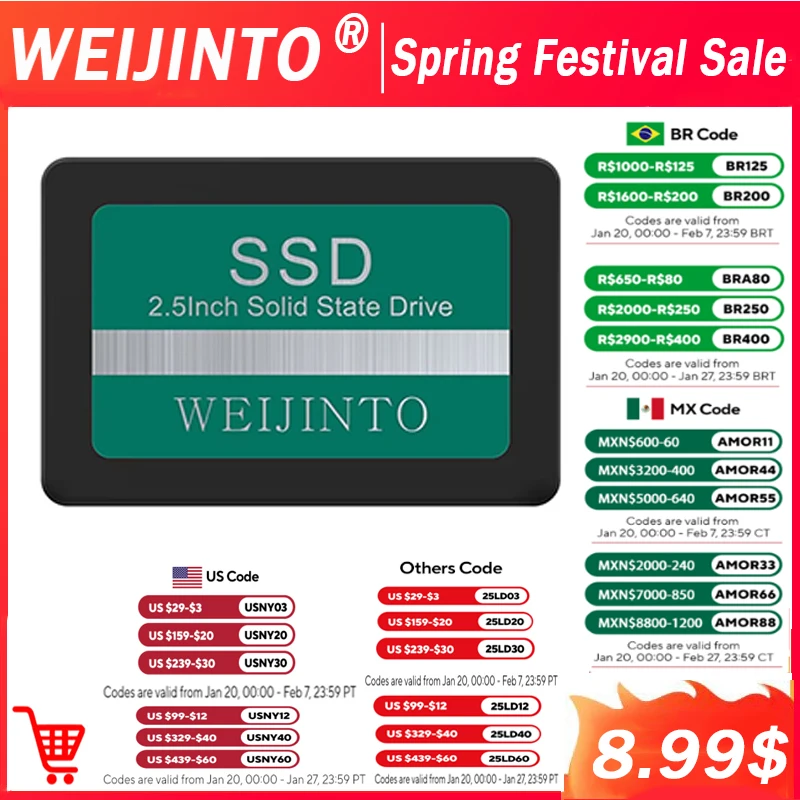 WEIJINTO SSD 128GB SATA3 2.5 Inch 256GB 500G 512GB 1TB Hard Drive 360GB 720GB Solid State Disk HD HDD for Desktop Laptop