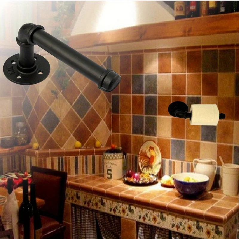 Black metal wall mounted toilet paper holder & towel holder, suitable for a variety of walls, a good choice for home decoration