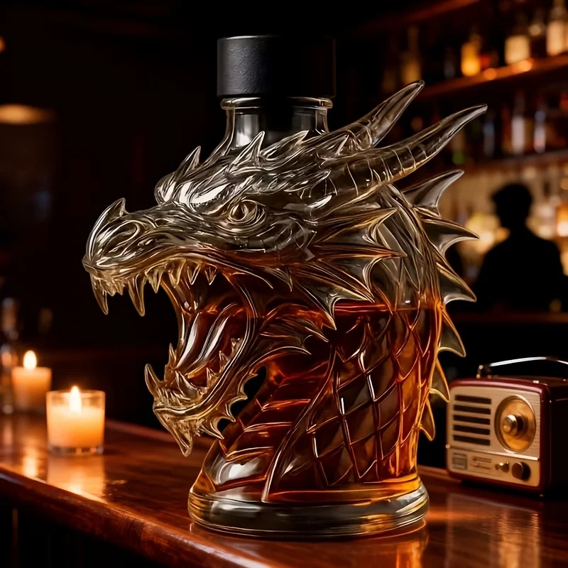 Dragon Head Wine Decanter, 10.14 Ounce Whiskey Bottle. Featuring 3D Design Glass Liquor Decanter, Unique Design view 2