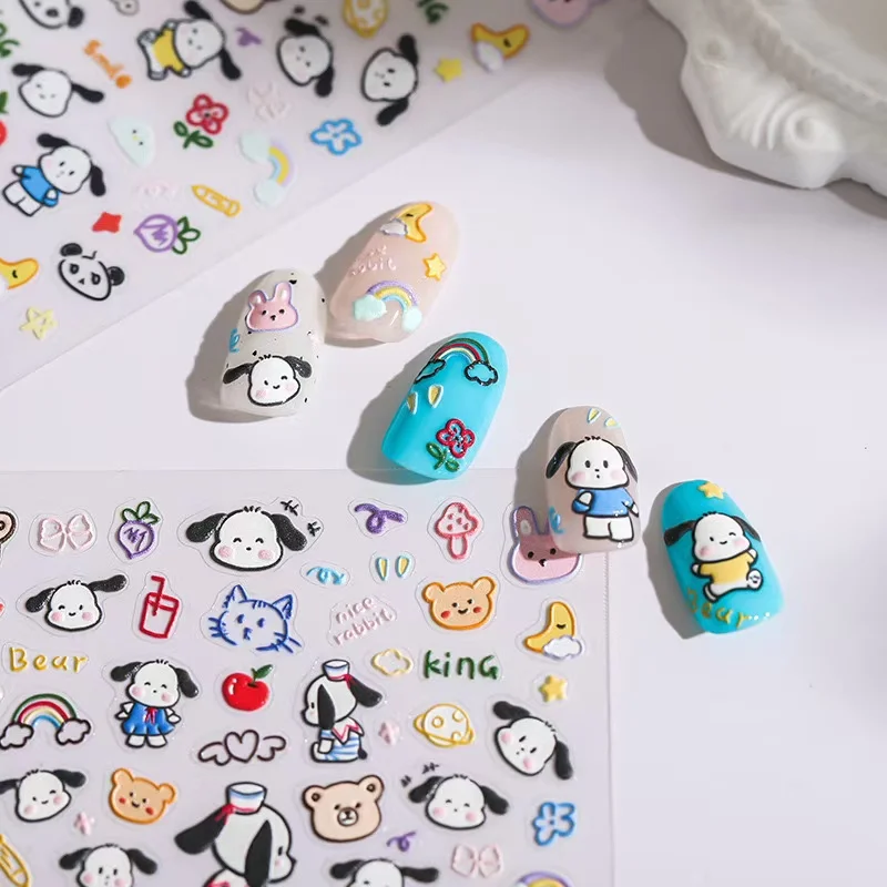 1PCS New 5D Embossed Sanrio Pochacco Nail Stickers Comic Sticker Nail Designs Sliders For Nails Cartoon Stickers For Nails