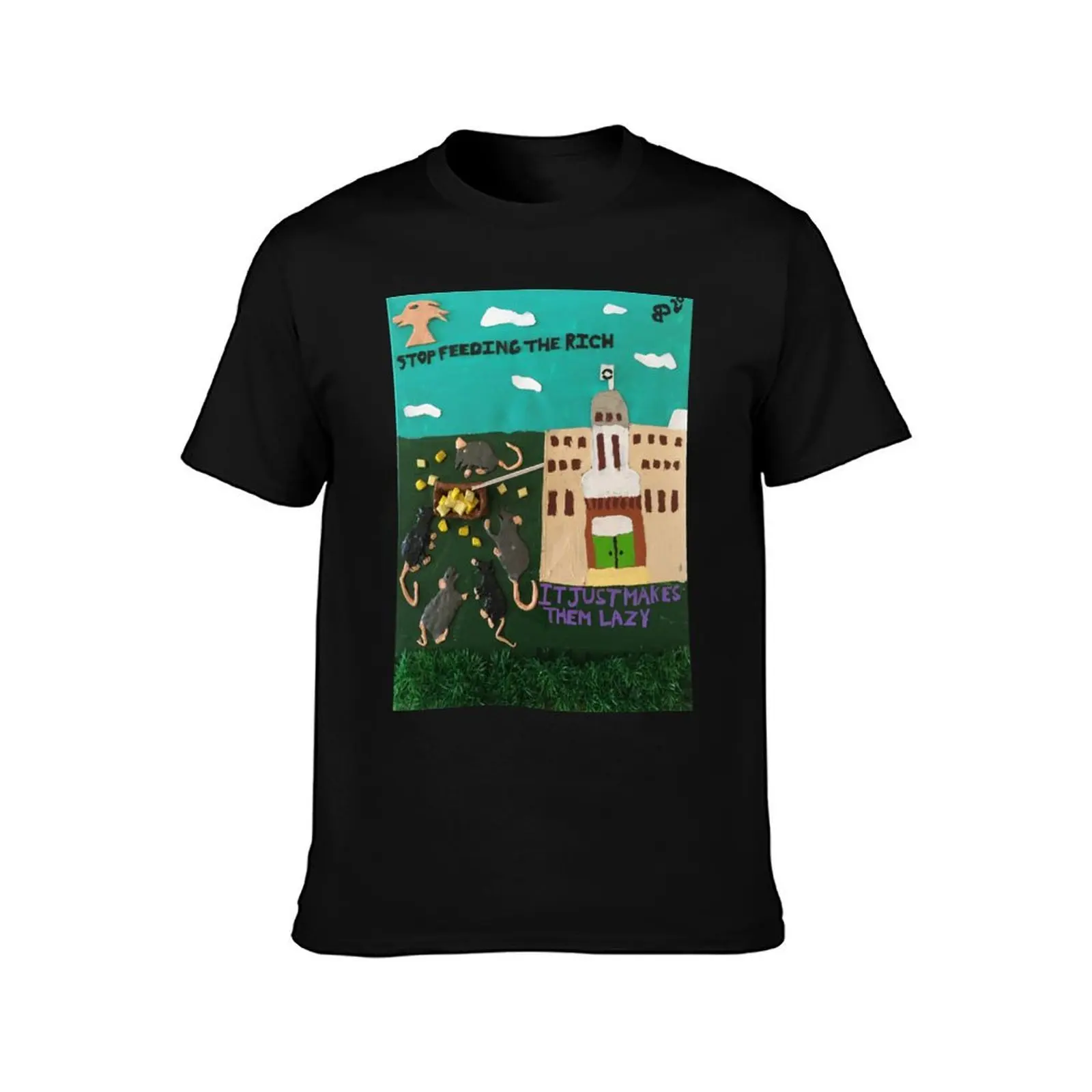 Stop feeding the rich. T-Shirt Summer Casual Cotton Tee Oversized Streetwear Tops Vintage Graphic Print Unisex Men Women