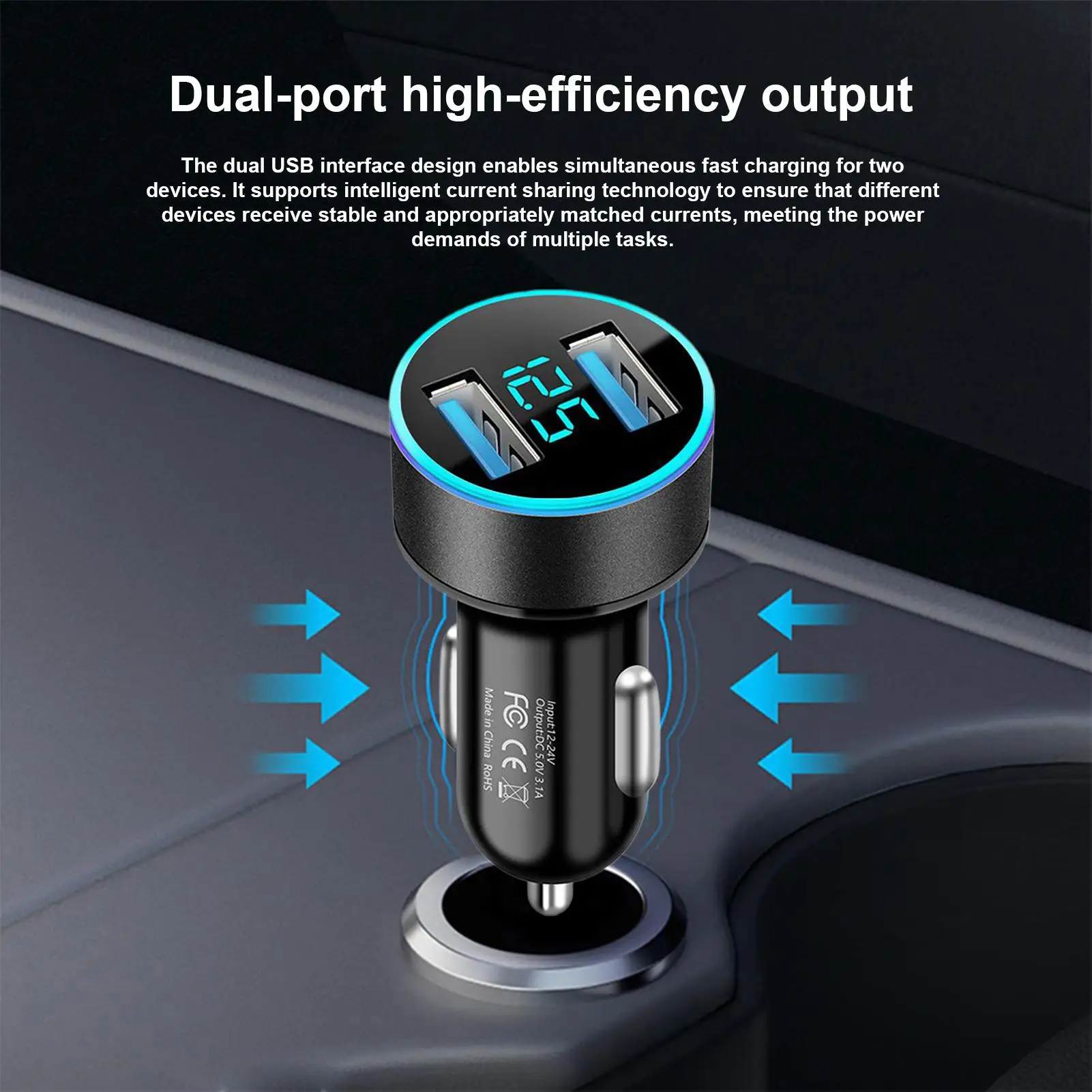 Car Charger Dualed USB Ports Super Fast Charging With Digital Display Car Cigarette Lighters Power Adapter Socket Splitter