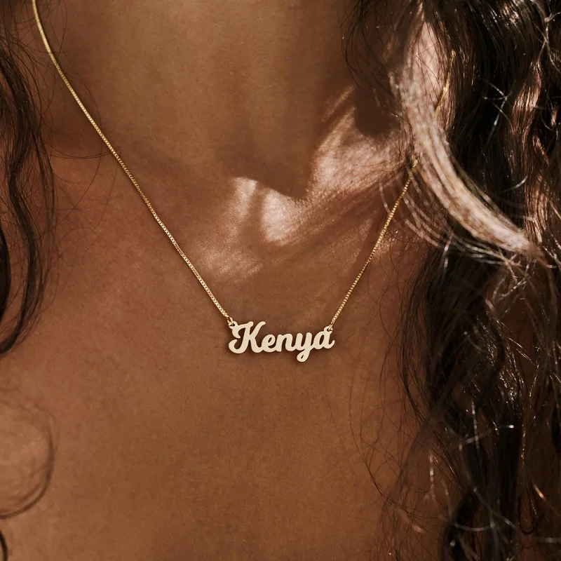 Custom Script Name Necklace for Women,Stainless Steel Personalized Nameplate Pendant Dainty Box Chain Customized Jewelry