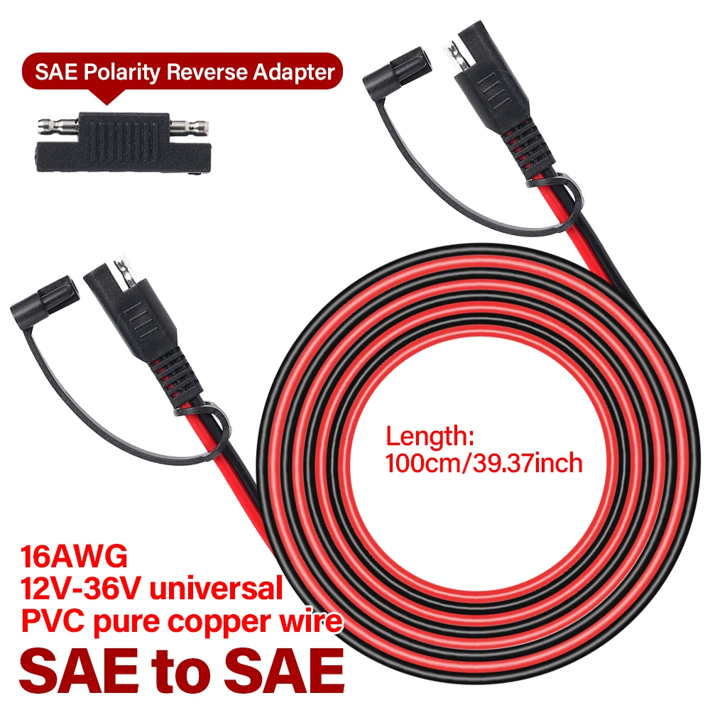 

16AWG Battery Charging Cable SAE To SAE 12V-36V Solar Plug Cord Car Extension Cable Waterproof Solar Vehicle Battery Power Cable