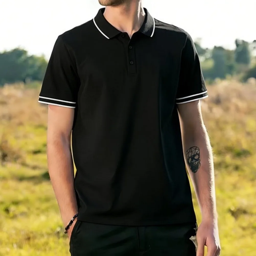 Men's Breathable Solid Color Short Sleeve Tee with Lapel Collar Ideal for Gym Workout Casual Outings and Summer