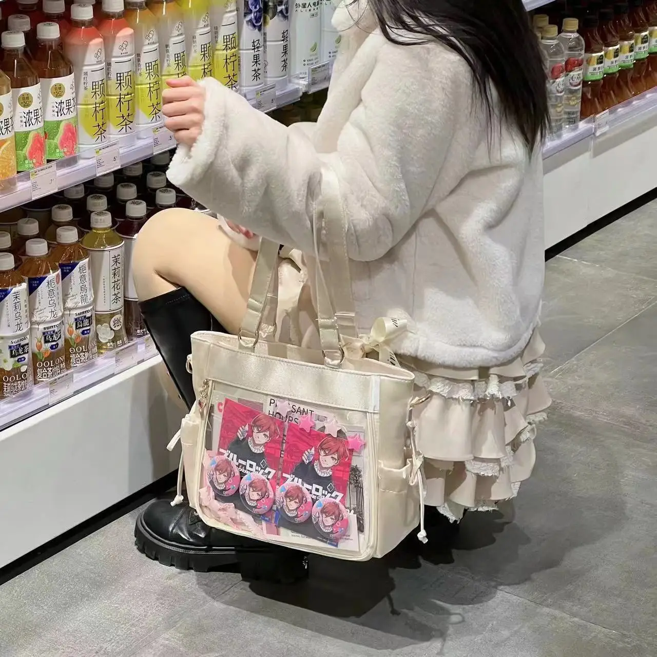 Richme Lolita Women Ita Bags Fashion Sweet Girls Satin Ribbon Crossbody Shoulder Bags Subculture Solid 2024 Trend Bolso Mujer