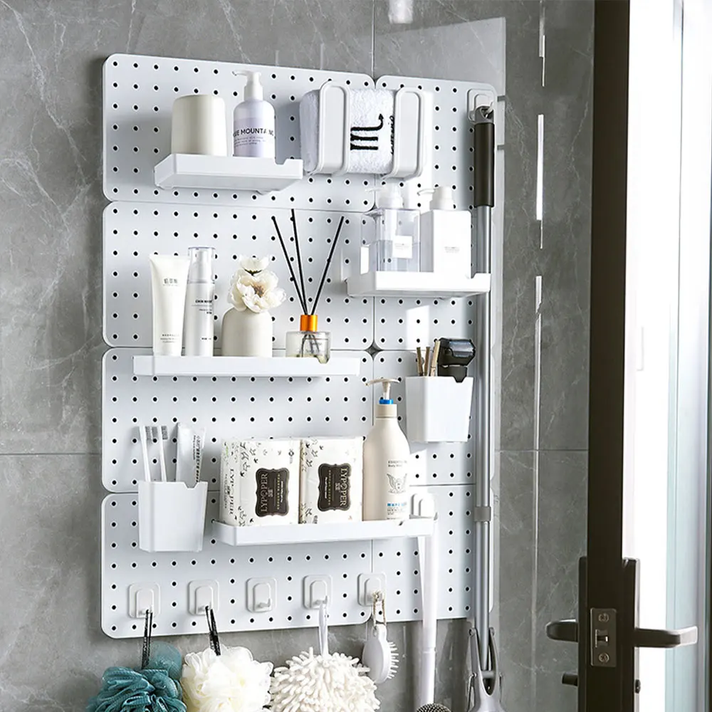 White Pegboard Wall Bathroom Storage Rack