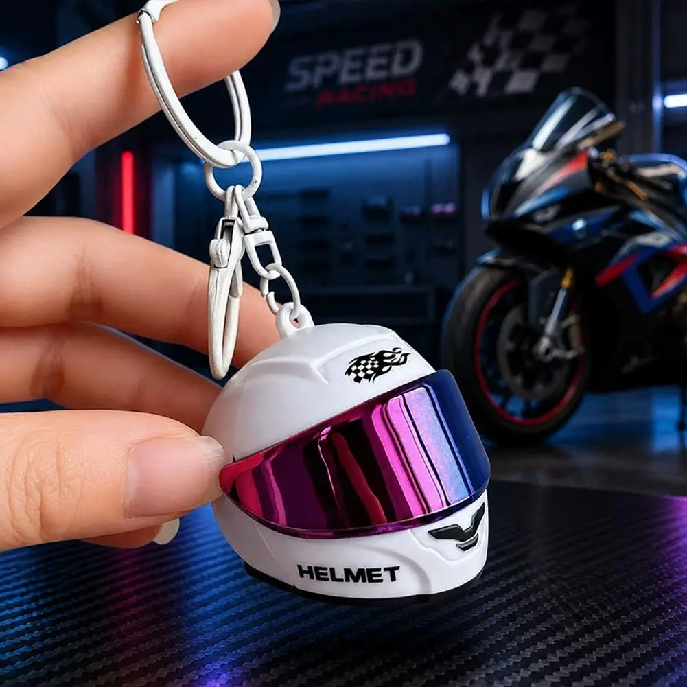 Creative LED Mini Motorcycle Helmet Keychain Glowing Biker Key Ring Fashion Backpack Pendant Decoration Accessories
