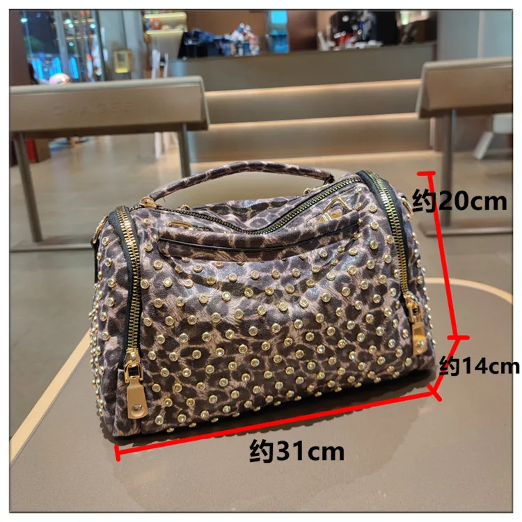 Кожаные женские сумки, модная бостонская большая вместительная сумка через плечо с заклепками, роскошная дизайнерская сумка-мессенджер Ita Bag