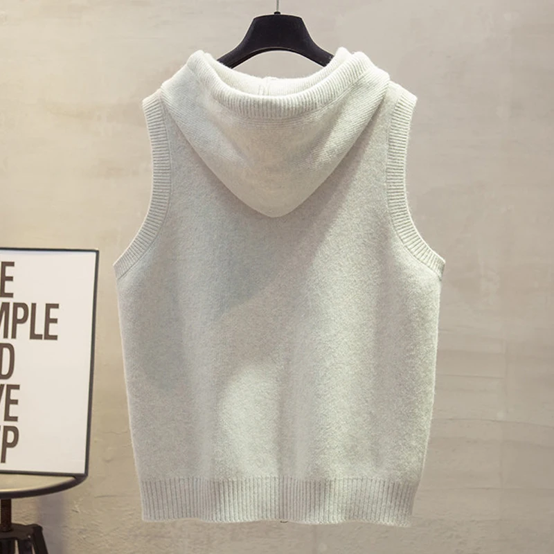 Hooded Zip Up Knit Vest for Women 2026 Autumn Vintage Fair Isle Pattern Sleeveless Cardigan Casual Loose Sweater Waistcoat