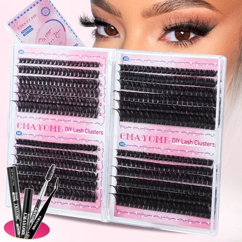 DIY False Eyelash Set Natural Fluffy Densy D Curl 50/60/80/100D Mixed Cluster Lashes with Bond Seal Remover Tweezer Sets Makeup