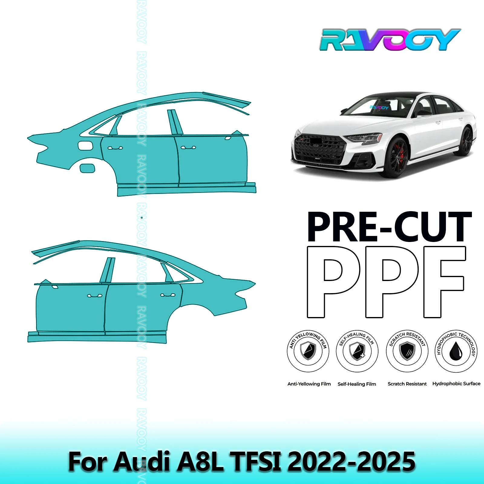 

For Audi A8L TFSI 2022-2025 8.5mil Clear Matte Pre-Cut PPF Door & A/B Pillar Kit TPU Paint Protection Film Set